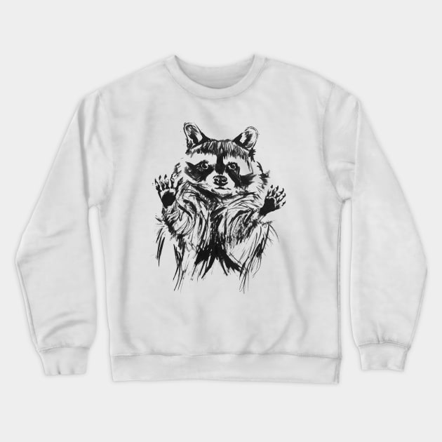 Trash Panda Boy - Raccoon Ink Illustration Crewneck Sweatshirt by GeorgiaGoddard